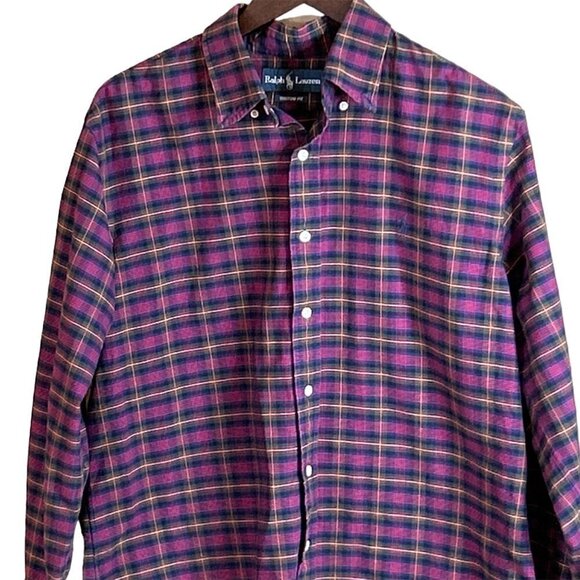 Ralph Lauren Mens Custom Fit Long Sleeve Shirt Red Green Plaid Size L - Picture 3 of 6